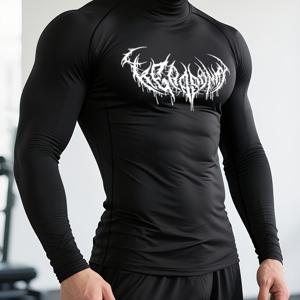 TEMU 남성용 퀵드라이 짐 셔츠 - 하이넥 컴프레션 탑, 근육 핏, 수분 흡수 운동복 (비침투성), 복싱·웨이트리프팅·헬스용 스트레치 애티커티브웨어 티셔츠