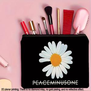 TEMU GDRAGON PeaceMinusOne 메이크업 가방 - 데이지 플로럴 디자인의 대용량 정리함, 튼튼한 원단, 졸업식, 결혼식 및 일상 사용에 적합, 웨딩 액세서리, 발랄한 디자인