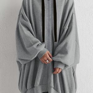 TEMU 플러스 사이즈, 플러스 사이즈 여성용 풀 지퍼 후드 재킷 - 오버사이즈 캐주얼 겨울 코트, 풀 지퍼 프론트 & 후드, 따뜻한 아우터웨어 포켓 스웨터 (세탁기 사용 가능) 가을/봄 레이어링용 - 우아한 스페셜 라인 스웨터 재킷