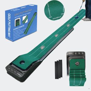 TEMU 골프 퍼팅 연습 매트, 싱글 홀 디자인, 이중 라인 보조 연습, 자동 리턴 기능 포함, 실내외 퍼팅 연습 운동에 적합