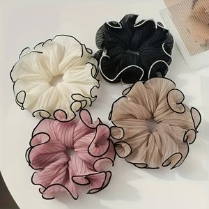 TEMU 태슬 디자인이 있는 우아한 패브릭 헤어 타이 세트 4개 - 귀여운 솔리드 컬러 헤어 타이, 스타일리시한 주름 헤어밴드, 여성용 번스에 적합, 다용도 일상 헤어 액세서리, 탄력 있는 헤어 타이