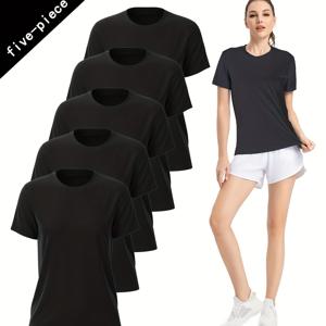 TEMU 5 개의 스포츠 티셔츠, 빠르게 건조되는 통기성 있는 러닝 피트니스 테니스 티셔츠, 배드민턴 훈련용 가벼운 상의, 캐주얼한 라운드 넥 반소매