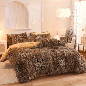 TEMU 3pcs 고급스러운 프린트 인조 모피 이불 커버 세트, 2개의 베개 커버가 있는 푹신한 털이 많은 이불 커버 (코어 없음), 침실 장식을 위한 매우 부드럽고 따뜻한 이불 세트