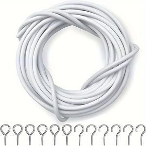 TEMU 커튼 와이어 및 후크 1세트, 8개 아이 볼트가 있는 4미터 커튼 와이어 및 네트 커튼 로드용 나사식 후크 8개