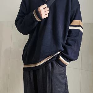 TEMU 남성 캐주얼 V넥 스웨터 - 아크릴 니트 풀오버, 디테일, 가을/겨울용 루즈핏, 영국 스타일