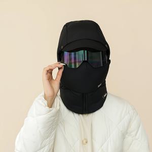 TEMU 1pc 겨울 따뜻함 여성용 폴리에스테르 플리스 모자, 통합 목 따뜻함, 가볍고, 비늘어지지 않고, 짠 공예, 털모자 디자인, 가을과 겨울에 방풍