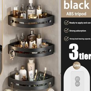 TEMU 3pcs 세트 플라스틱 코너 선반, 벽걸이 드릴 없음 삼각형 스토리지 랙, 욕실, 주방 및 다양한 방 유형을 위한 다용도 걸이 선반 정리함