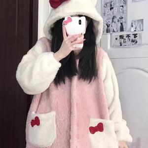 TEMU 우아한珊瑚 양털 후드 목욕복, 폴리에스터 100% 두꺼운 따뜻한 잠옷, 동물 패턴과 포켓이 있는 가을/겨울 야간 드레스, 성인용|샤워가운