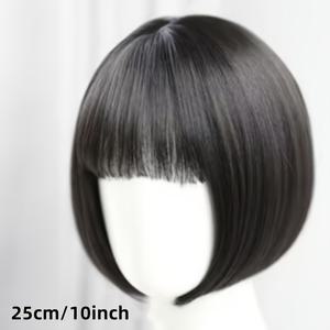 TEMU 여성용 우아한 밥 스타일 가발, 고온 섬유, 150% 밀도 헤어 에어 뱅스, 버클 네트 캡, 다용도 일상 착용