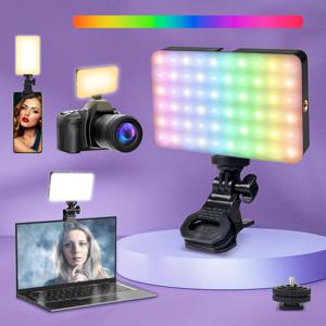 TEMU RGB 비디오 라이트 클립이 있는 휴대용 LED 라이트, 휴대폰, 태블릿, 노트북에 적합, 풀 컬러, 조절 가능, 충전식 LED 디지털 SLR 카메라 조명, 셀카, 메이크업, 비디오 회의에 적합