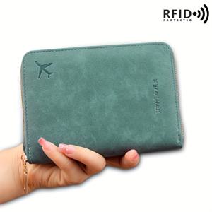 TEMU RFID 방지 여권 가방 인조 가죽 대용량 멀티 기능 카드 홀더 방전 및 스캔 방지 여권, 티켓, 은행 카드 및 동전 지갑 보관 가능