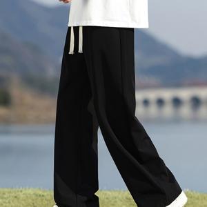 TEMU 가벼운 여름용 레그 바지 - 화이트 & 블랙 캐주얼 드레스 팬츠, 탄력 있는 드로스트링 허리, 벨트 없는 포켓 디자인, 사무실, 해변용 통기성, 벨트 불필요 (반바지 스타일)|반바지