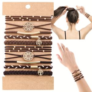 TEMU 10개 헤어 타이 팔찌, 두꺼운 & 얇은 머리용 보호 헤어 타이, 귀여운 스트레치 브레이슬릿, 포니테일 홀더용 꼰 헤어 타이, 5가지 스타일의 손상 없는 헤어 타이, 블루