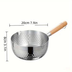 TEMU 스테인리스 스틸 평평한 바닥 냄비 - 일본식 나무 손잡이, 논스틱 해머 텍스처 밀크 & 수프 팬, 인덕션 호환 유아용 조리기구, 안전한 유리 뚜껑 및 쉬운 세척 표면, 내구성 있는 가정용 냄비 (식품 안전, 무독성)