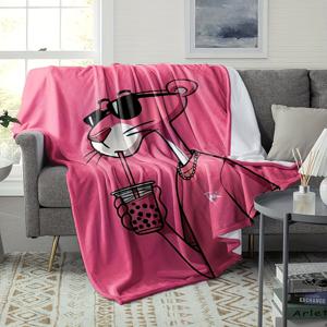 TEMU 1pc 핑크 팬서 만화 캐릭터 담요 - 부드러운 플란넬, 초강력 폴리에스터, 세탁기 세탁 가능, 소파, 침대, 사무실, 체육관, 캠핑 및 여행에 이상적, 올 시즌 편안함, 캠핑 담요 | 재미있는 디자인 | 초강력 소재, 핑크 팬서|쇼파침대