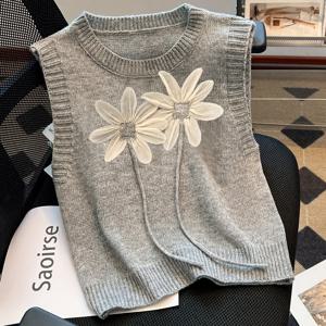 TEMU 여성용 우아한 플로럴 디자인의 3D 플로럴 직조 민소매 탑