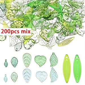 TEMU 200개 잎 비즈 유리 비즈 꽃 비즈 녹색 유리 비즈 보석 만들기 아크릴 잎 비즈 투명 나무 잎 귀걸이 작은 녹색 잎 비즈 캡 DIY 목걸이 팔찌 귀걸이 바람 장구