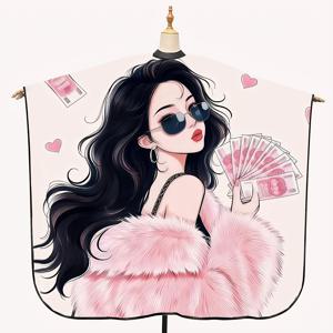 TEMU 살롱 헤어 랩 - 우아한 여성 캐릭터, 긴 짙은 머리 & 핑크 액센트 - 전문 스타일링 클라이언트용, 살롱 장식 및 메이크업 아티스트를 위한 세련된 디자인 - 스타일리시 캐릭터