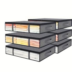 TEMU 6개 세트 헤비듀티 접이식 옷 보관함 - 투명 창문, 안전한 잠금장치, 공간절약형 정리용기, 침대 밑/옷장/짐방/집/사무실/대학생을 위한 스택 가능 비닐포장 컨테이너, 견고한 구조, 클래식 디자인