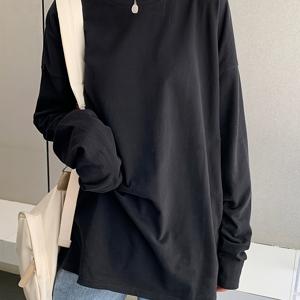 TEMU 여성용 오버사이즈 Y2K 티셔츠 - 롱 슬리브 오버사이즈 튜닉 탑, 레이어링용 오버사이즈 T핏 라운드넥 블라우스, 두꺼운 겨울 옷 (캐주얼 & 오피스 웨어), 세탁기 사용 가능한 화이트 셔츠 - 사계절 친화적인 화이트 블라우스