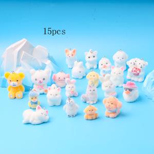 TEMU 10개/15개 21종 3D 플록 동물 참, 중복 없는 펜던트 세트 - 북극곰, 펭귄, 강아지, 육각 공룡, 노란 오리, 토끼. 레진 소재로 DIY 귀걸이, 목걸이, 폰 스트랩, 키체인 & 여성 가방 액세서리에 적합; 만화 테마의 공예 재료 및 파티 장식 – 완벽한 생일 선물 또는 크리스마스 선물 아이디어