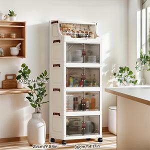 TEMU 모던 화이트 & 블랙 멀티 티어 자석 수납장 - 2/3/4/5/6단 옵션, 헤비듀티 플라스틱 구조, 자석 도어 & 4륜 이동성 - 주방, 거실, 침실 정리를 위한 공간 절약형 접이식 디자인 - 상하단 도어, 쉬운 조립, 다목적 수납장 - 홈, 팬트리 등에 이상적 - 작은 공간에 적합, 내구성 & 스타일리시한 디자인