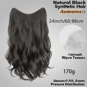 TEMU 여성용 내추럴 블랙 웨이브 합성 섬유 헤어 익스텐션 - V자형 안전 고정, 18