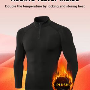 TEMU Zhiyichang 1개 남성용 가을/겨울 피트니스 슈트, 타이트핏, 스포츠, 러닝 트레이닝, 긴팔 보온, 스탠드업 칼라 스웨터, 야외 조깅 및 피트니스 트레이닝에 적합한 고탄력 베이스 레이어 셔츠