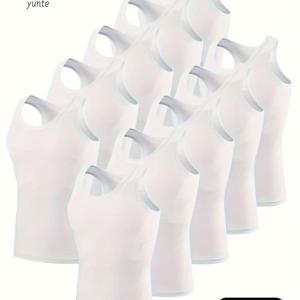 TEMU 10개 남성용 운동용 탱크탑 - 통기성 좋고 빠르게 건조되는 폴리에스터 스포츠 조끼, 민소매 운동복, 다양한 색상, 체육관 및 캐주얼 여름 착용에 적합, 체육관 의류