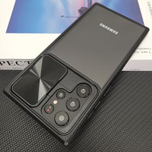 TEMU 갤럭시 S24 S23 22 울트라 플러스용 투명 슬라이드 카메라 렌즈 캡 하드 케이스, 충격 방지 풀 커버