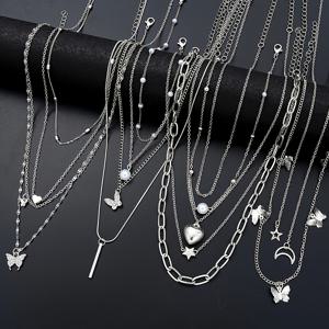 TEMU 14피스 여성 패션 체인 목걸이 세트, 심플하고 우아한 나비 하트 펜타그램 문 Y자형 펜던트 목걸이 - 라마단 발렌타인데이 선물 및 일상 데이트 휴가 파티용|목걸이