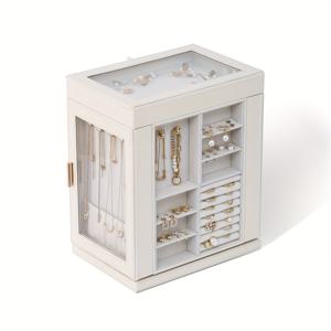 TEMU 1개 CASEGRA 360° 회전 다중 서랍 보석함 - 투명 도어, 대용량 PU 가죽 여성용 시계 & 보석, 목걸이/반지/귀걸이 정리함, 현대적인 여성 선물 (생일/크리스마스/어버이날), 보석함