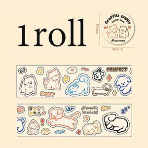 TEMU 1 롤 귀여운 고양이와 개 일기 시리즈 스티커 테이프 - 노트북, 물병, 인사 카드용 상상력 있는 동물 일러스트레이션 - 플라스틱 재질, 일기 액세서리 | 재미있는 디자인 | 내구성 있는 플라스틱|다이어리|카드스티커|일기장