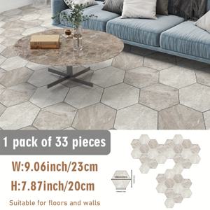 TEMU 33개 세트 라이트 베이지 대리석 무늬 육각형 바닥 스티커, 접착식, 쉽고 튼튼한 설치 → 욕실, 세탁실, 발코니, 실내 레저 공간 장식 및 리모델링용