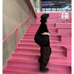 TEMU 여성용 한국 스타일 대용량 핸드백 - 접이식 메신저백, 지퍼 클로저, 내구성 나일론 (화이트/블랙) 출퇴근, 여행용 - 다용도 만두백