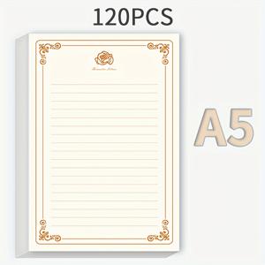 TEMU 120매 A5 두껍고 부드러운 필기 용지, 우아한 베이지 & 골든 빈티지 로즈 디자인 - 캘리그라피, 저널링, 사랑의 편지, 사무실, 학교용 럭셔리 빈 레터 스테이셔너리 - 만년필 & 캘리그라피 펜과 호환 - 장식 테두리가 있는 빈 노트 용지, 고백, 축복, 개인 서신에 이상적, A5 플래너 및 스테이셔너리 애호가에게 완벽