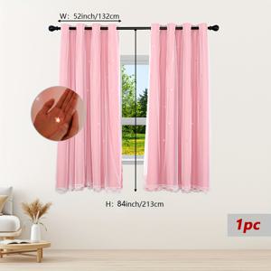 TEMU 별빛 하늘을 닮은 이중층 투명 커튼 - 그롬메트 상단, 침실 및 거실용 패널, 현대 스타일, 빛 필터링, 편리한 폴리에스테르, 분홍색에 스파클링 스타 디자인, 거실용 커튼