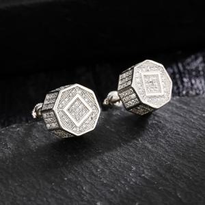 TEMU ICEDCHICS 남성용 힙합 스트리트 스타일 옥타곤 스터드 귀걸이, 반짝이는 합성 지르코니아 스톤 - 골든톤 메탈 대담한 문구류, 캐주얼 & 포멀 의상 액세서리, 기하학적 디자인, 고급스러운 외관