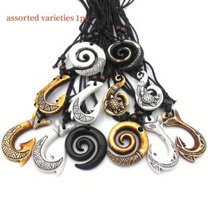 TEMU 9개 1팩, 모조 뼈 조각 마오리 물고기 낚시 바늘 목걸이, 빈티지 부족 스타일 펜던트 쥬얼리 선물 남성 및 여성을 위한 도매.|남자목걸이