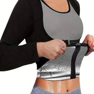 TEMU 여성용 스포츠 복부 탄력 및 허리 쉐이핑 긴팔, 여성용 사우나 슈트, 여성용 피트니스 트레이닝 슈트, 여성용 땀 흡수 슈트