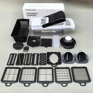 TEMU 22-in-1 다기능 야채 커터, 다이서, 식품 다지기, 양파 다지기, 야채 슬라이서, 셰이더, 12개의 블레이드가 있는 야채 셰이더, 야채 필터 바스켓, 샐러드 감자 당근 다이서, 마늘 컨테이너 커터|야채다지기