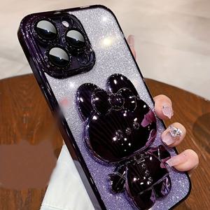 TEMU Apple iPhone 15/14/13/12/11 Pro Max용 딜럭스 전기 도금 케이스, 로맨틱 - 귀여운 토끼 전화 홀더 및 숨겨진 홀더 - 충격 방지 초박형 보호 케이스, 부활절 발렌타인 데이 선물