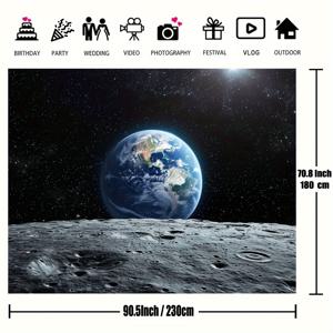 TEMU 1개 우주 사진 배경 - 지구 & 달 표면 디자인, 별이 빛나는 밤하늘, 내구성 있는 폴리에스터 소재, 생일 파티, 사진 촬영 및 이벤트에 완벽, 실내/외부 사용 가능