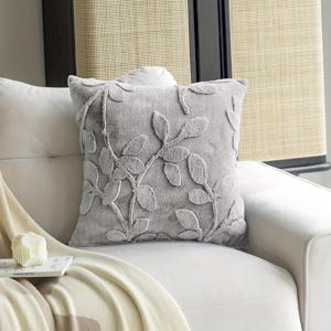 TEMU Boho Leaves 자카드 니트 던지기 베개 커버, 1PC 18x18in 농가 인조 양모 장식 쿠션 케이스, 소파 소파 침대 룸 장식용 지퍼 잠금 장치가 있는 컨트리 소박한 꽃 패턴, 핸드 워시 전용 - 폴리에스테르, 삽입물 없음