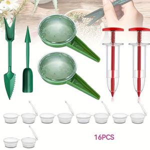 TEMU 16PCS 휴대용 정원 씨앗 살포기 도구 세트, 조절 가능한 다이얼이 있는 내구성 있는 플라스틱 미니 씨앗 파종기, 쉬운 심기