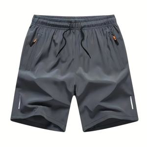 TEMU 남성용 단색 지퍼 포켓 반바지, 액티브 탄성 허리 조절 끈 반바지, 여름 피트니스 운동용