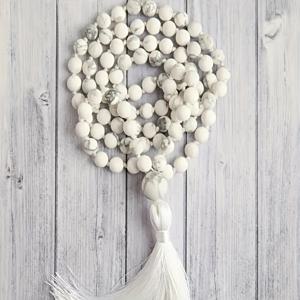 TEMU 6mm 화이트 터키석 매듭 108 목걸이 수제 천연석 비즈 태슬 스웨터 체인 라마단 로자리오
