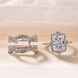 TEMU 고급스러운 화이트 지르코늄 투피스 세트 반지, 귀족 여성용, 연회 및 결혼식용