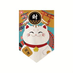 TEMU [2D 도어 커튼] 전통 일본 노렌 도어 커튼 매네키-네코 디자인 - 블렌드 자카드 직조, 쉬운 청소, 헤딩 테이프 포함, 다양한 방에 적합, 종교 주제 장식