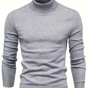 TEMU 남성 캐주얼 터틀넥 풀오버 스웨터 - 비스코스 블렌드 니트 원단, 긴팔, 단색, 레귤러 핏, 가을/겨울 컬렉션